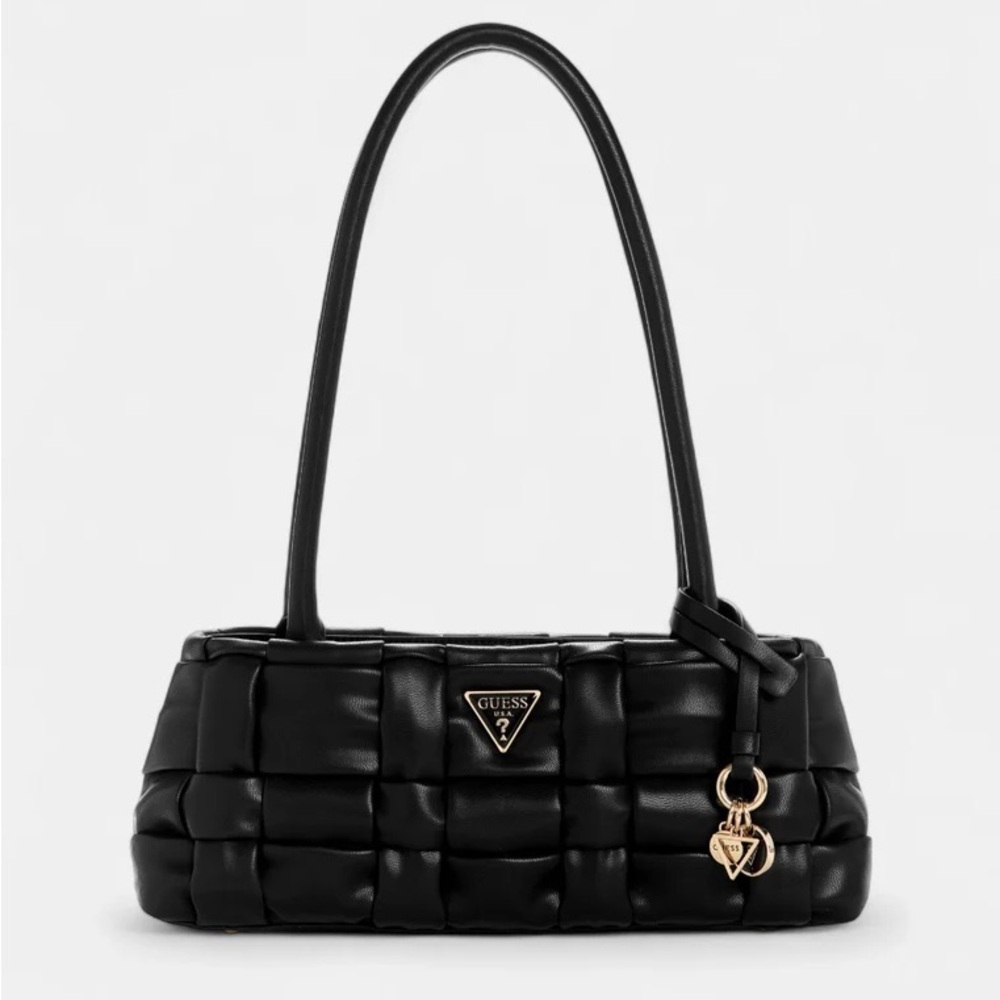 Guess Marion black vegan leather woven mini shoulder bag *